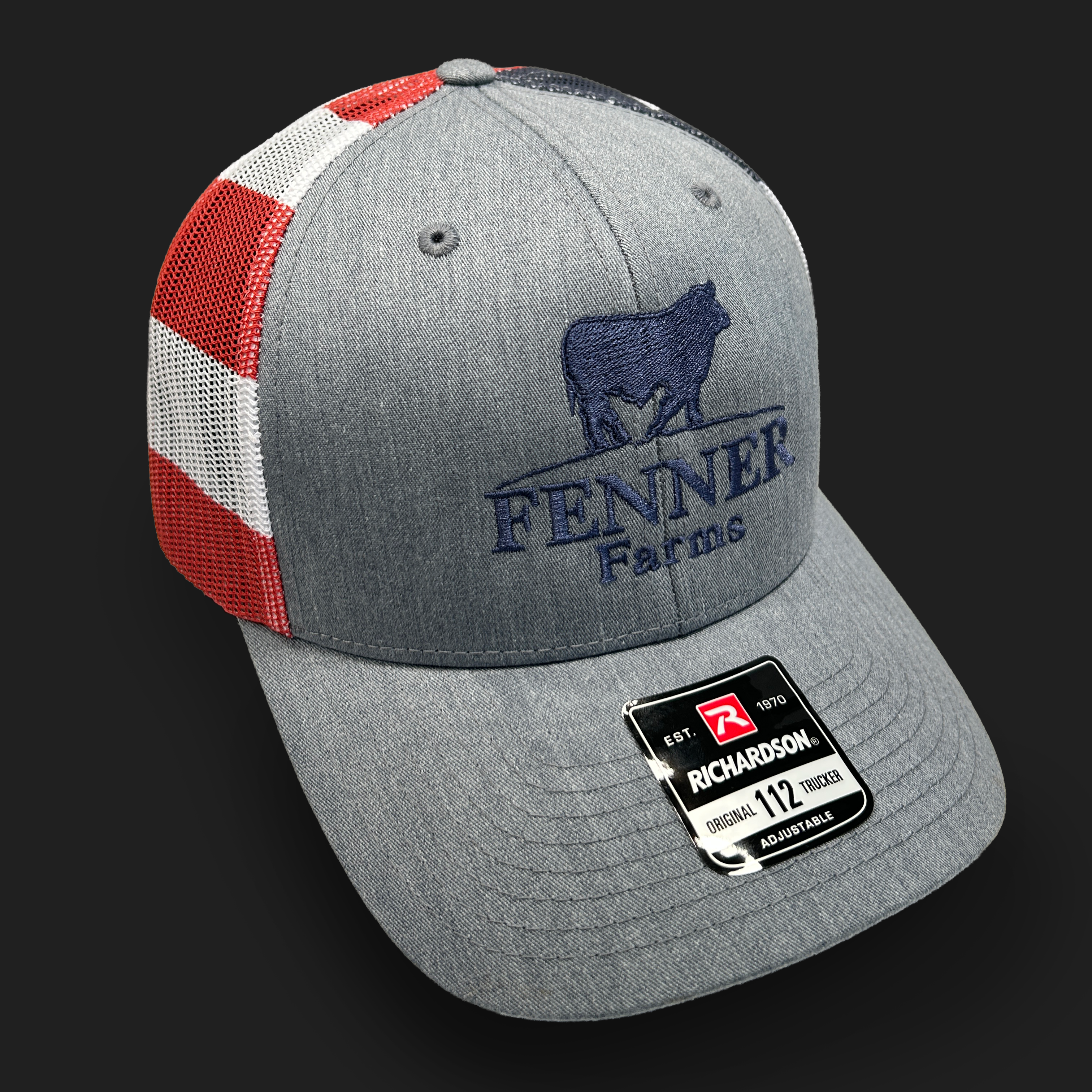 Richardson 112 - Heather Gray/ Royal Blue/ American Flag