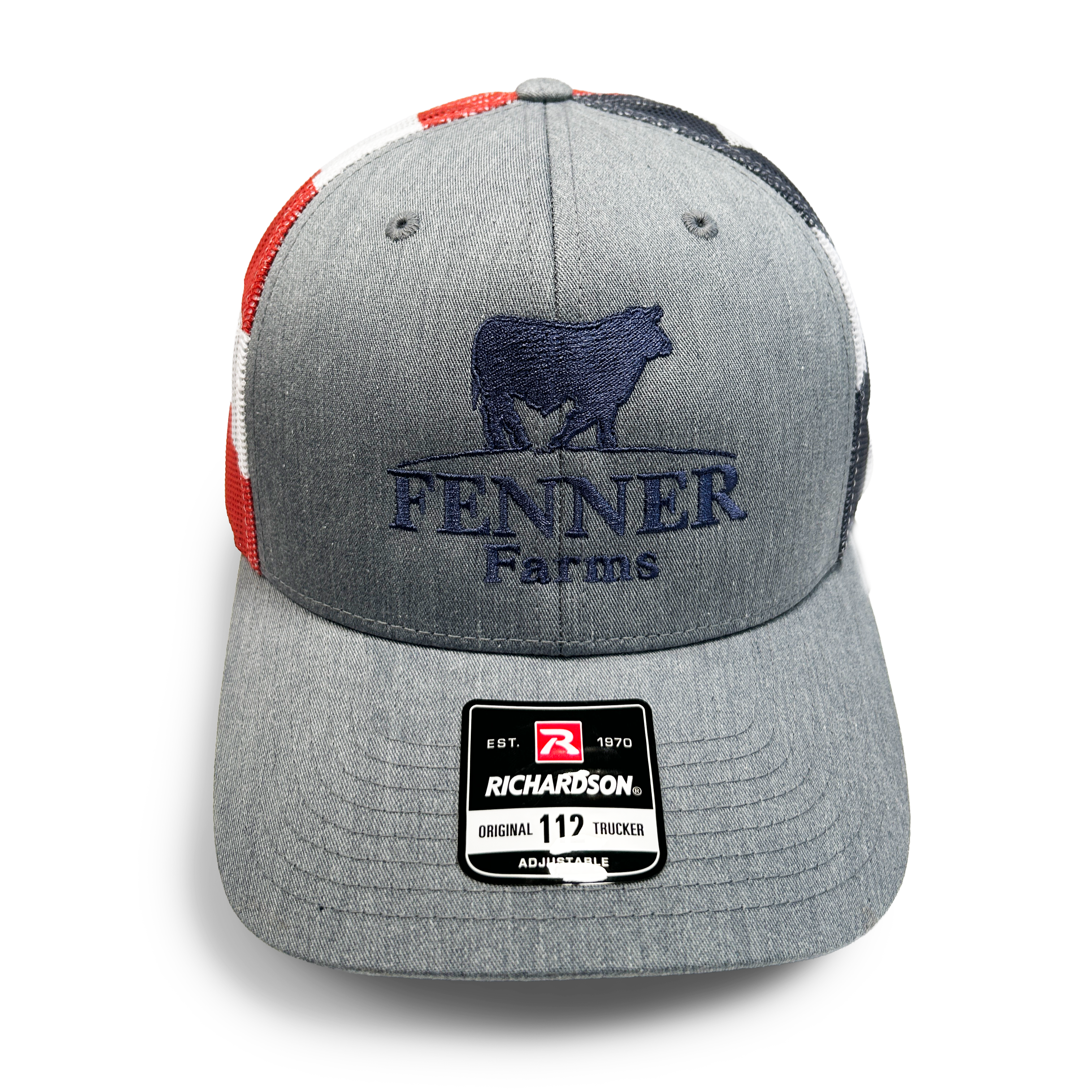 Richardson 112 - Heather Gray/ Royal Blue/ American Flag